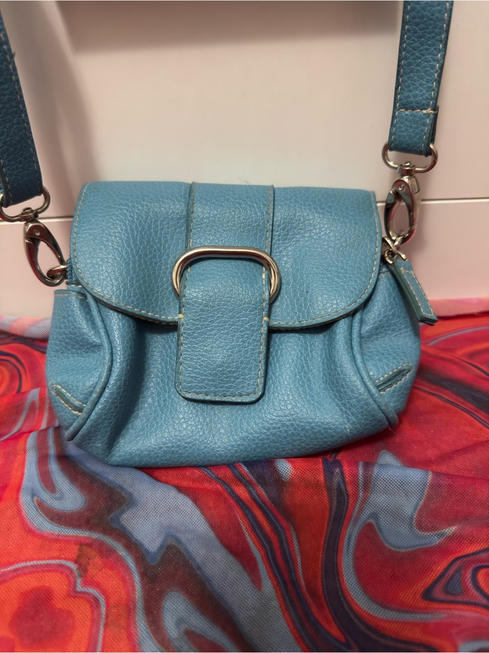 Vintage Y2K Next Play Baby Blue Pebbled Leather Mini Flap Shoulder Crossbody Bag